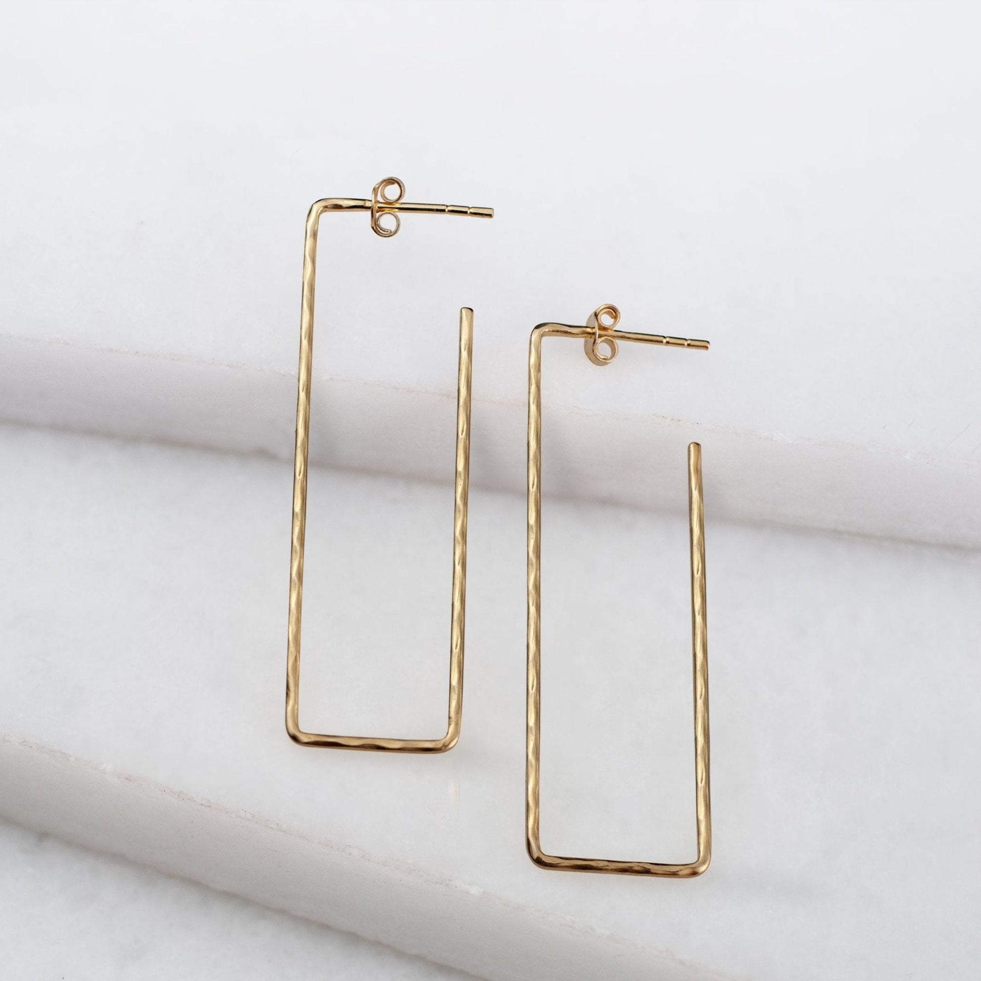 Hammered Hoops - Rectangular Shape Earrings in 14K Gold Vermeil Urban-Equestrian