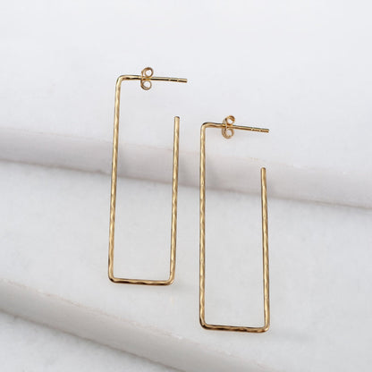 Hammered Hoops - Rectangular Shape Earrings in 14K Gold Vermeil Urban-Equestrian