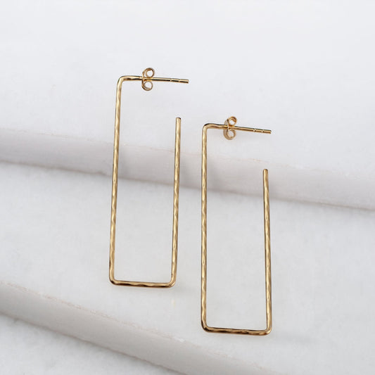 Hammered Hoops - Rectangular Shape Earrings in 14K Gold Vermeil Urban-Equestrian