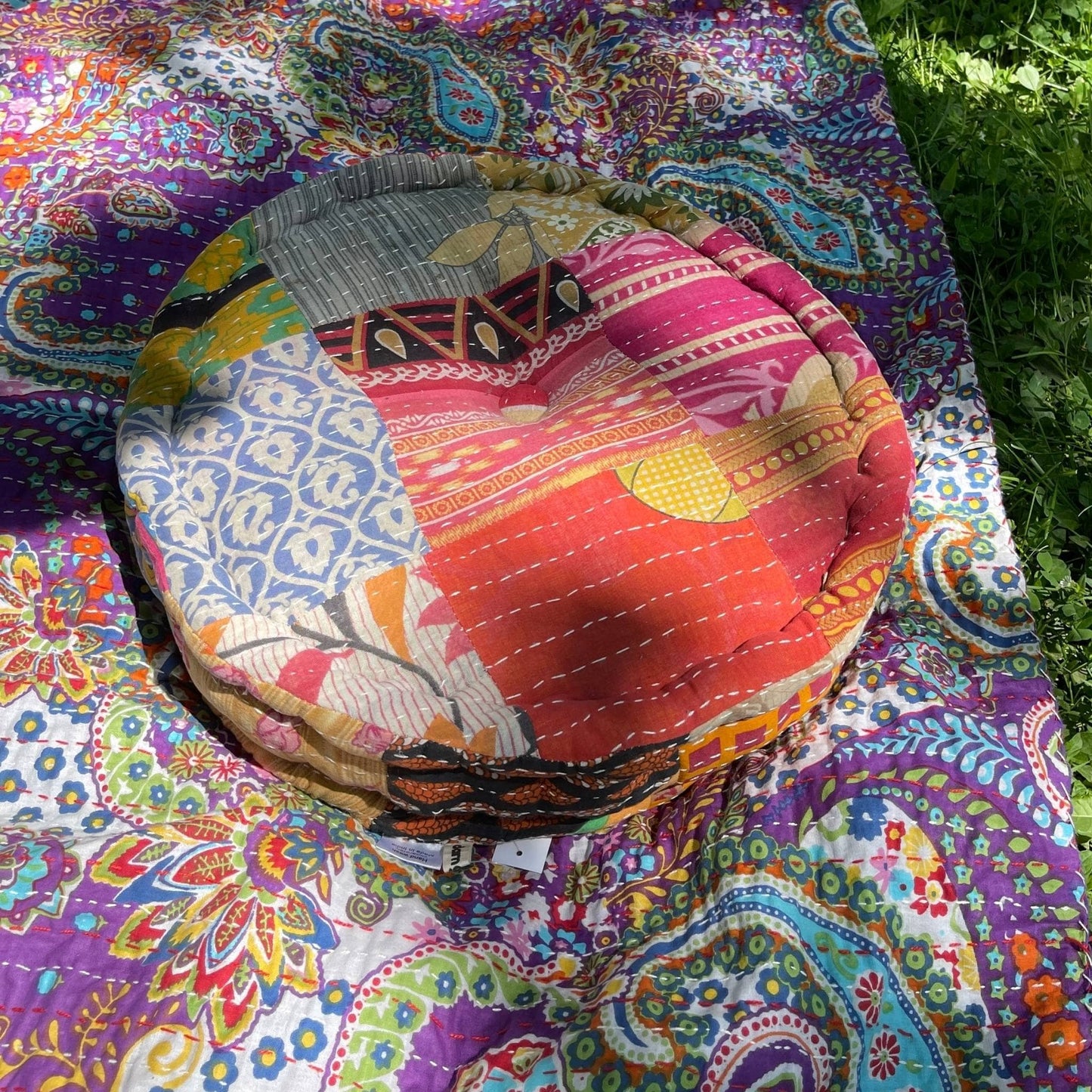 Hand Embroidered Floor Pouf