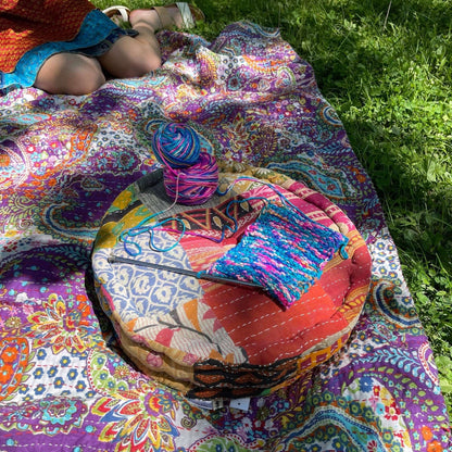 Hand Embroidered Floor Pouf