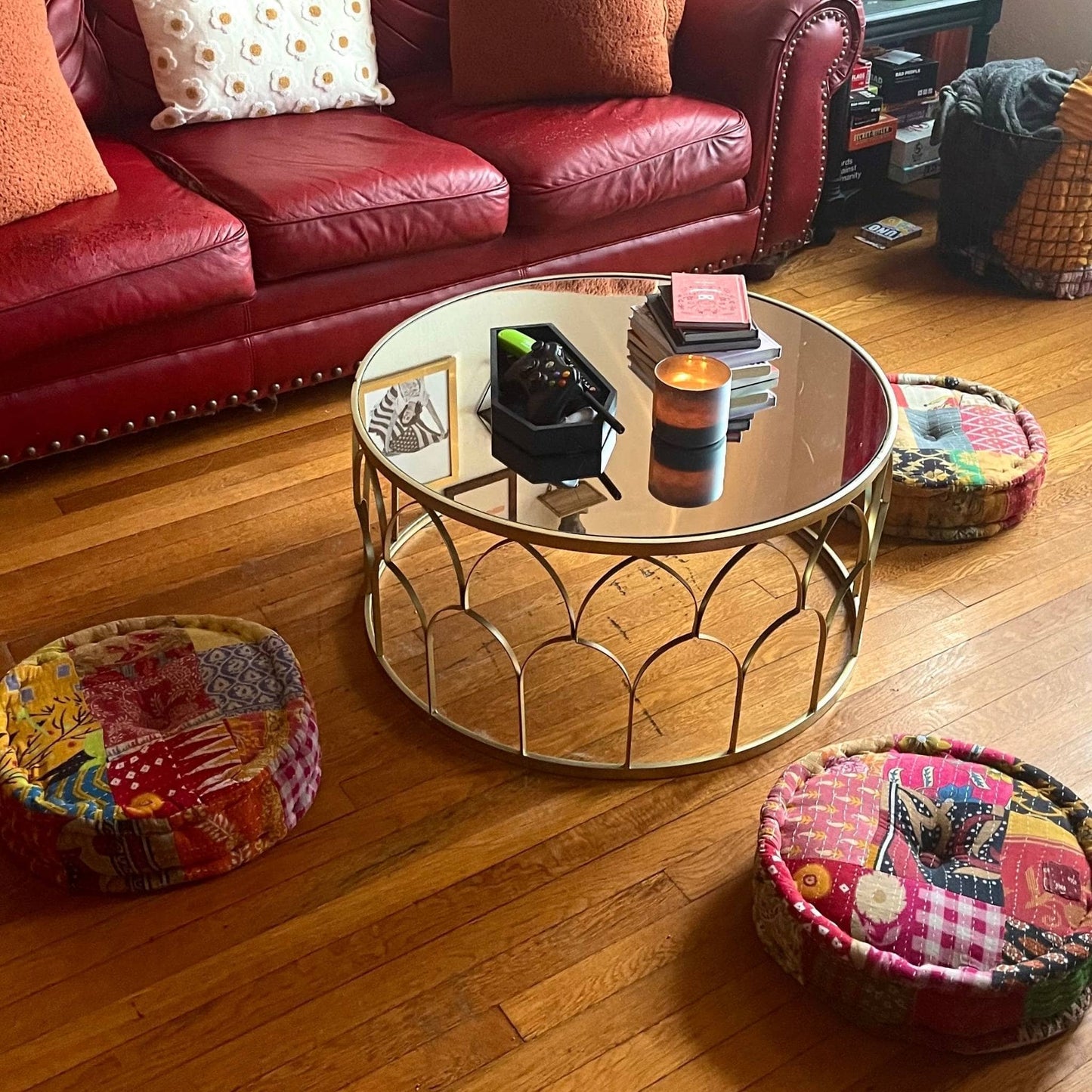 Hand Embroidered Floor Pouf