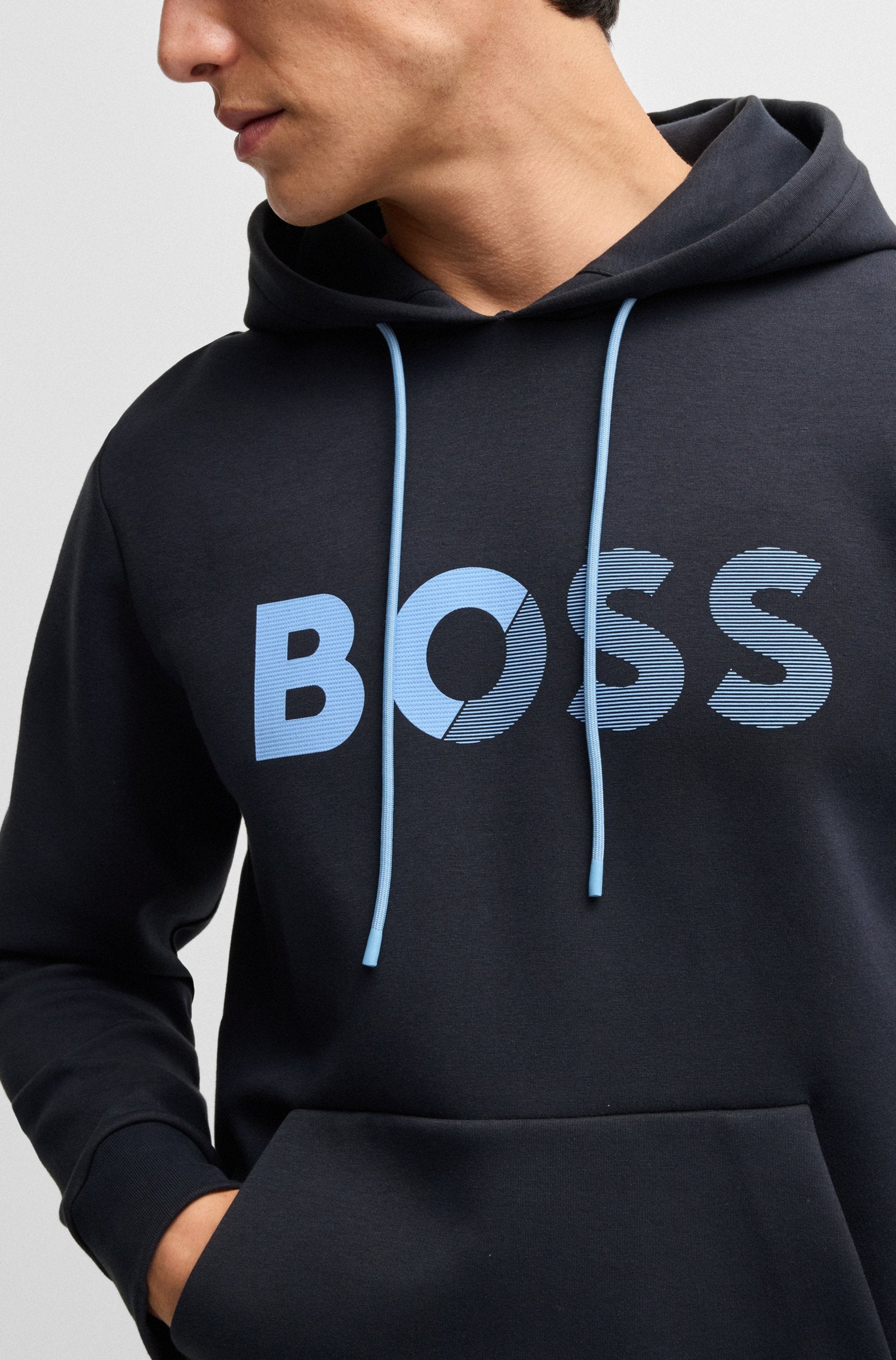 Boss Soody Tape Logo Hoodie - Navy Denim Exchange