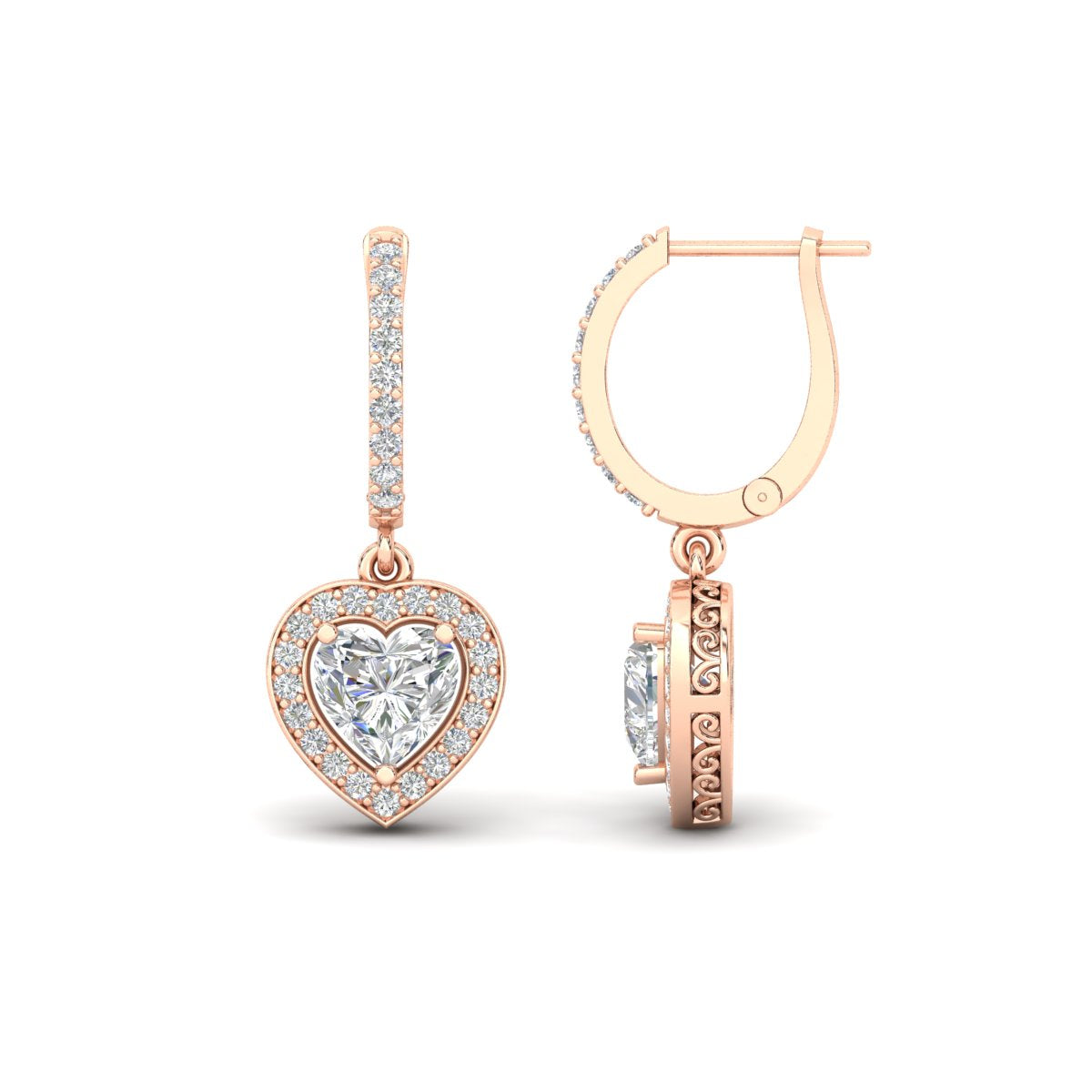 Heart Halo Drop Dangle Earring Fascinating Diamonds