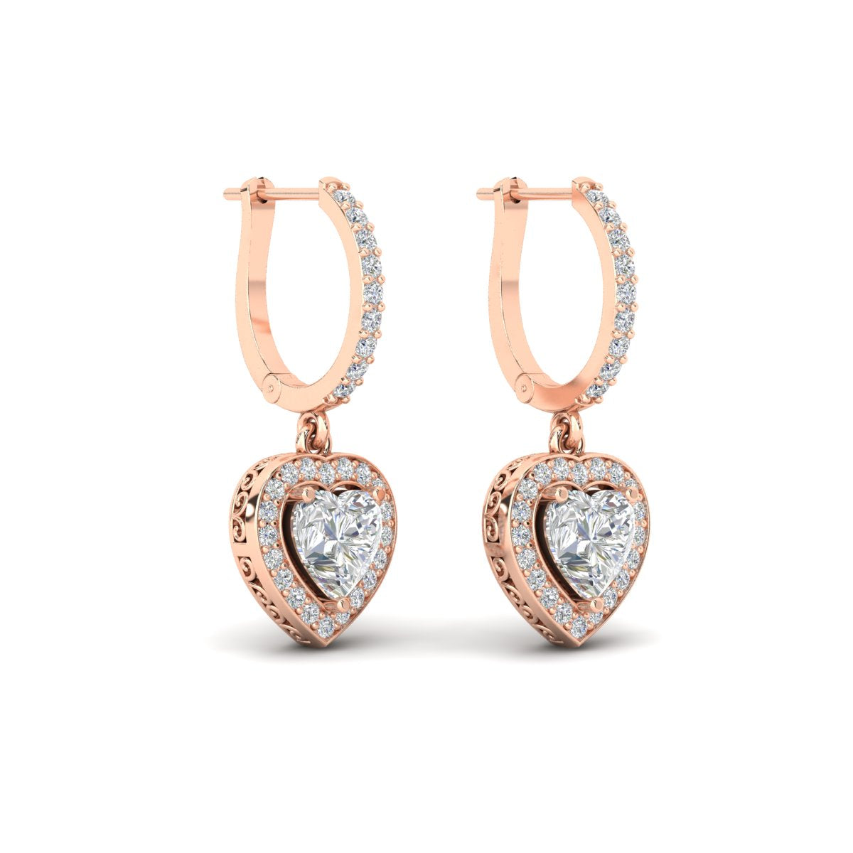 Heart Halo Drop Dangle Earring Fascinating Diamonds