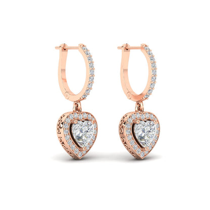 Heart Halo Drop Dangle Earring Fascinating Diamonds