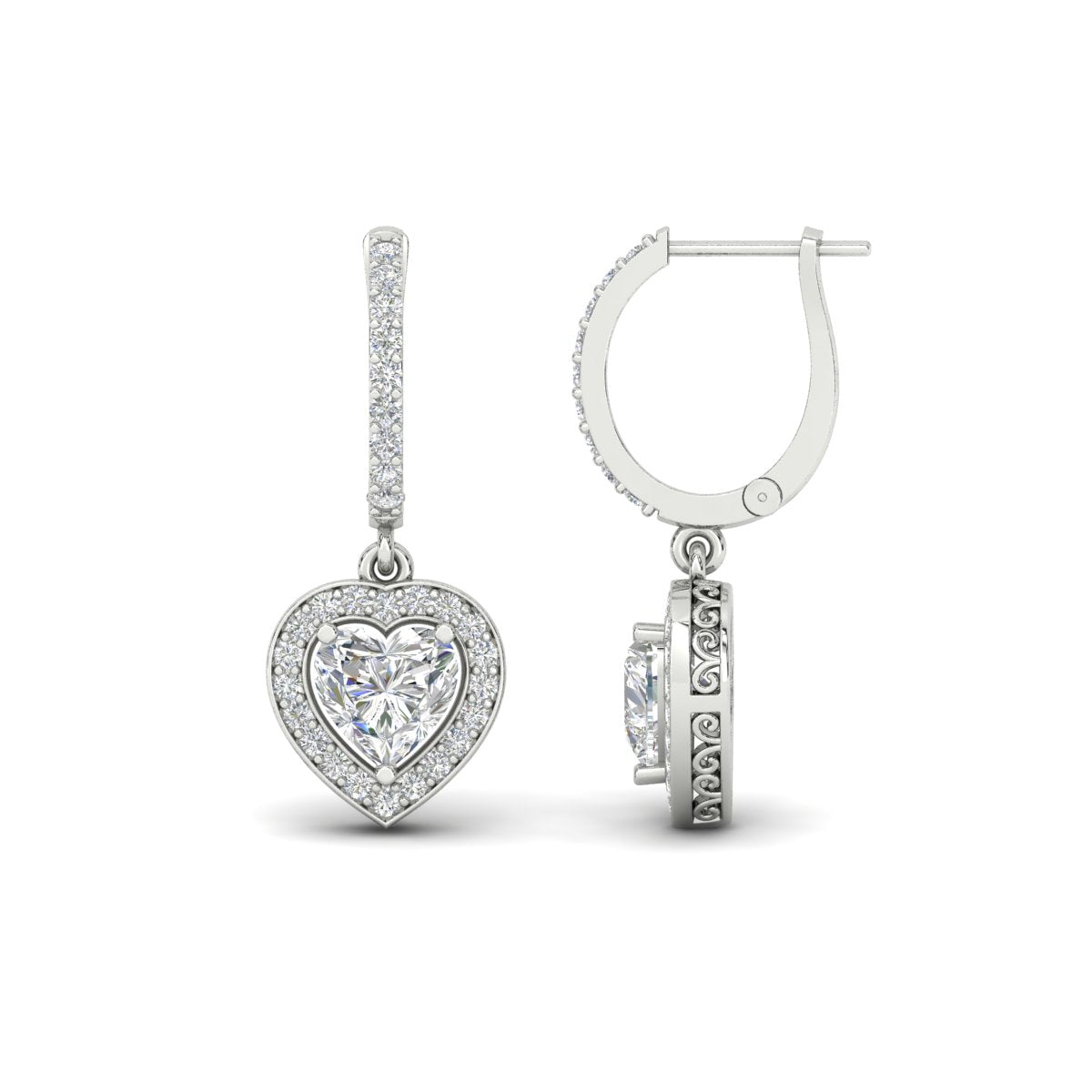 Heart Halo Drop Dangle Earring Fascinating Diamonds