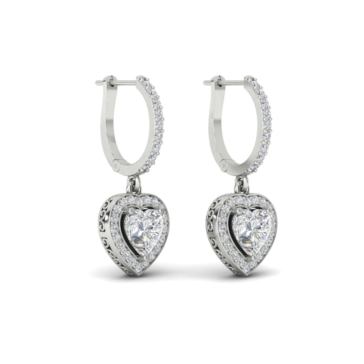 Heart Halo Drop Dangle Earring Fascinating Diamonds