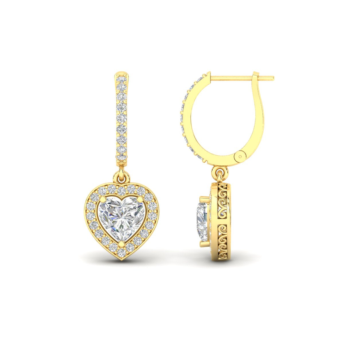 Heart Halo Drop Dangle Earring Fascinating Diamonds