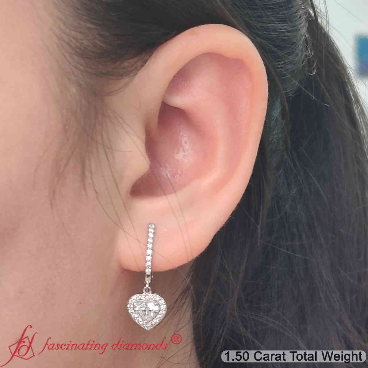 Heart Halo Drop Dangle Earring Fascinating Diamonds