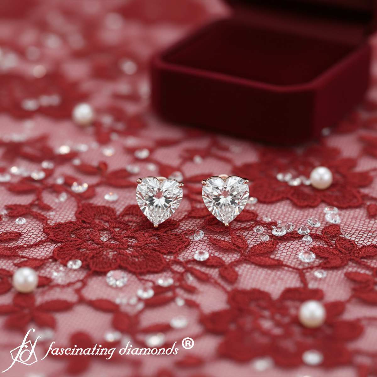 Heart Shaped 3 Prong Basket Stud Earring Fascinating Diamonds