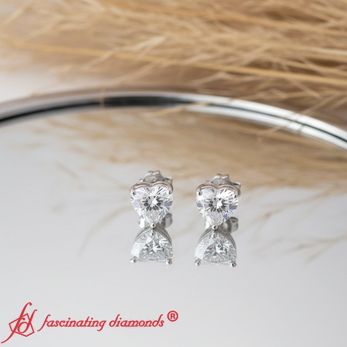 Heart Shaped 3 Prong Basket Stud Earring Fascinating Diamonds