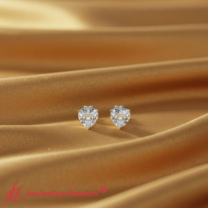 Heart Shaped 3 Prong Basket Stud Earring Fascinating Diamonds