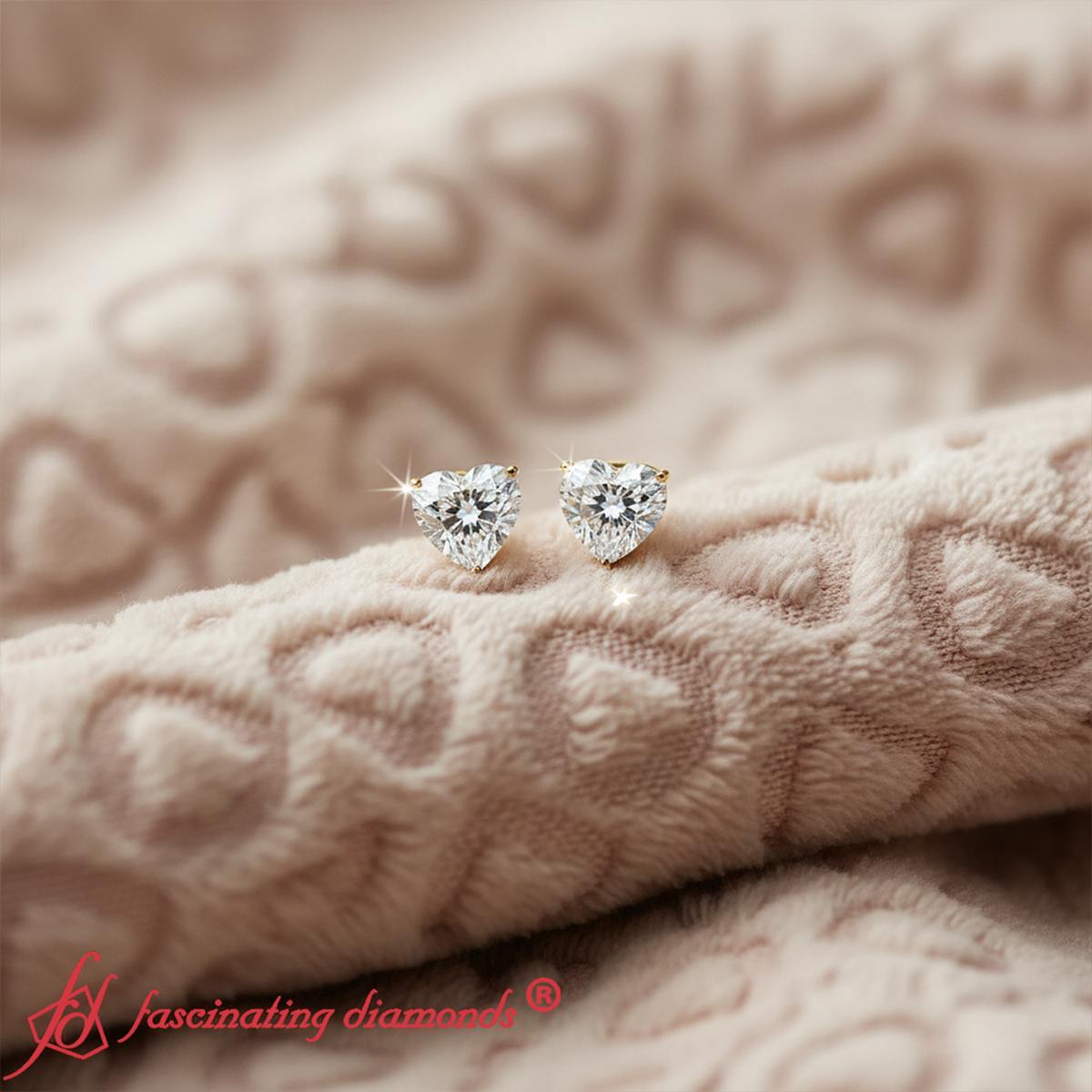 Heart Shaped 3 Prong Basket Stud Earring Fascinating Diamonds