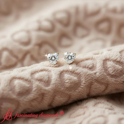 Heart Shaped 3 Prong Basket Stud Earring Fascinating Diamonds