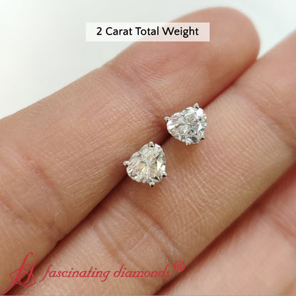 Heart Shaped 3 Prong Basket Stud Earring Fascinating Diamonds