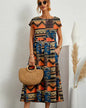 Loose Cotton Linen Sleeveless Printed Summer Dress