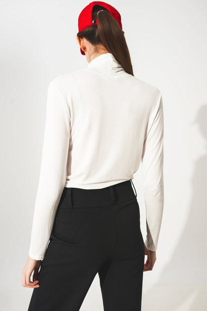 High neck long sleeve top in cream modal Q2store