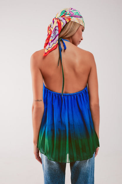 High neck pleat top in blue ombre Q2store