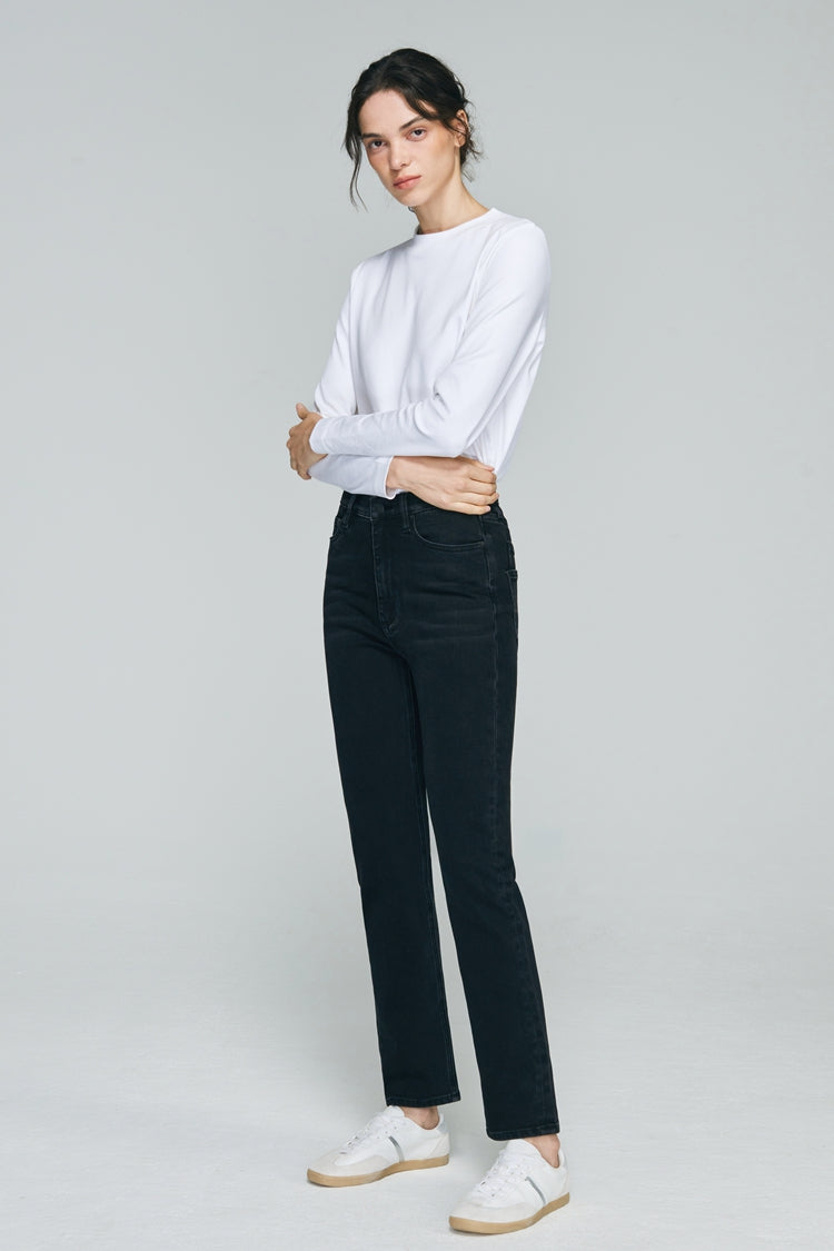 Two Shots High Rise Straight Crop Jeans HJ013 Hey Joanie