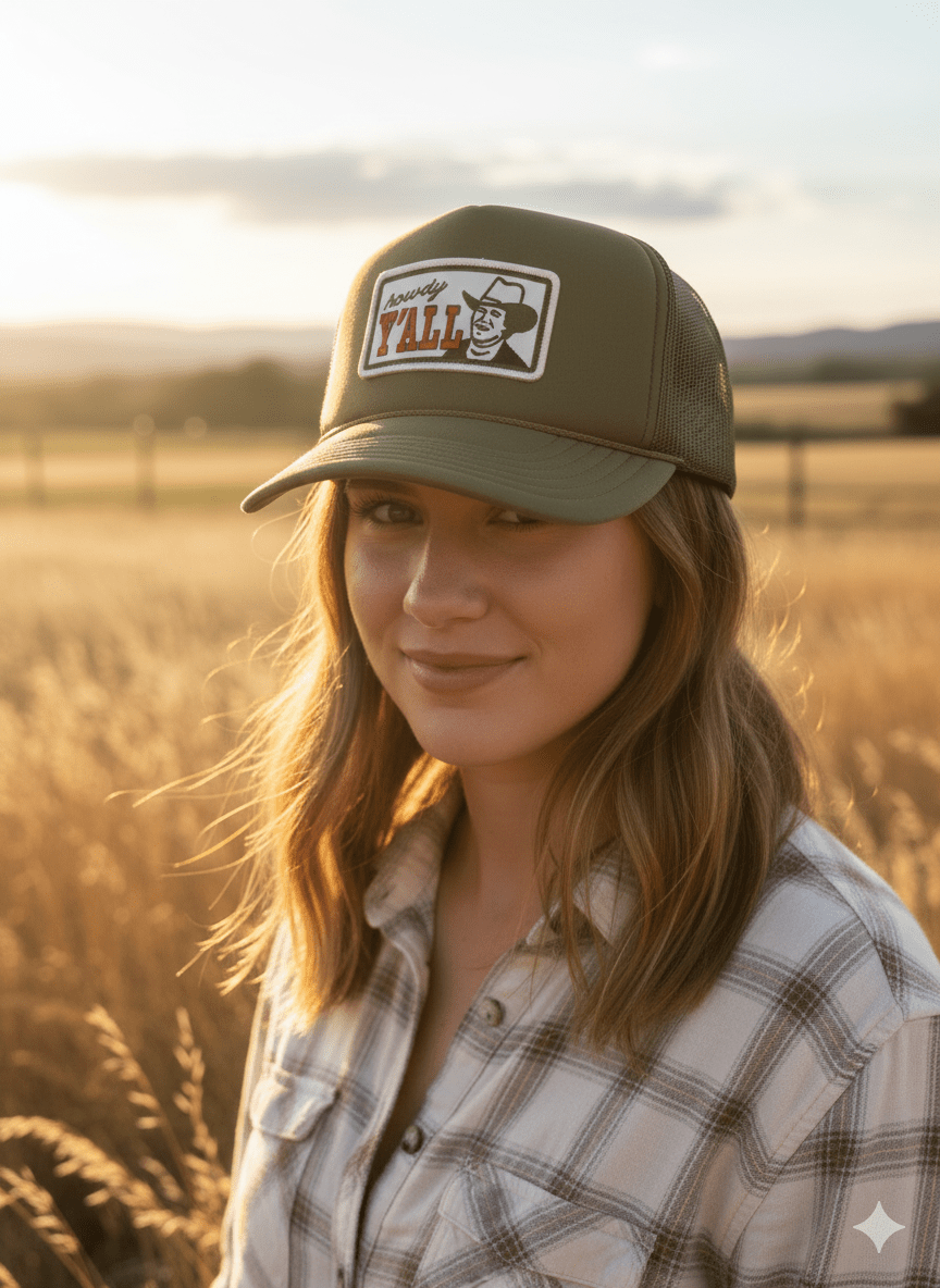 Howdy Y'all Olive Patch Trucker Hat Wild Junkie