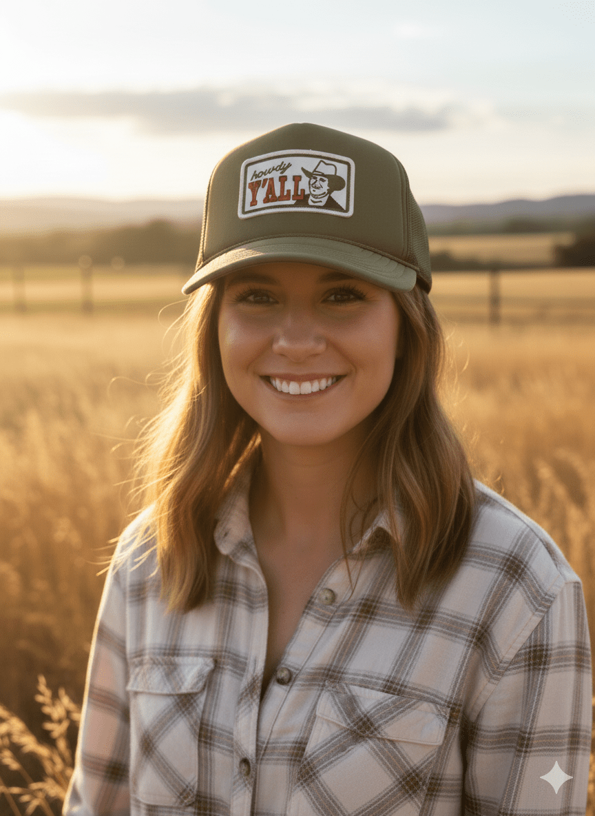 Howdy Y'all Olive Patch Trucker Hat Wild Junkie