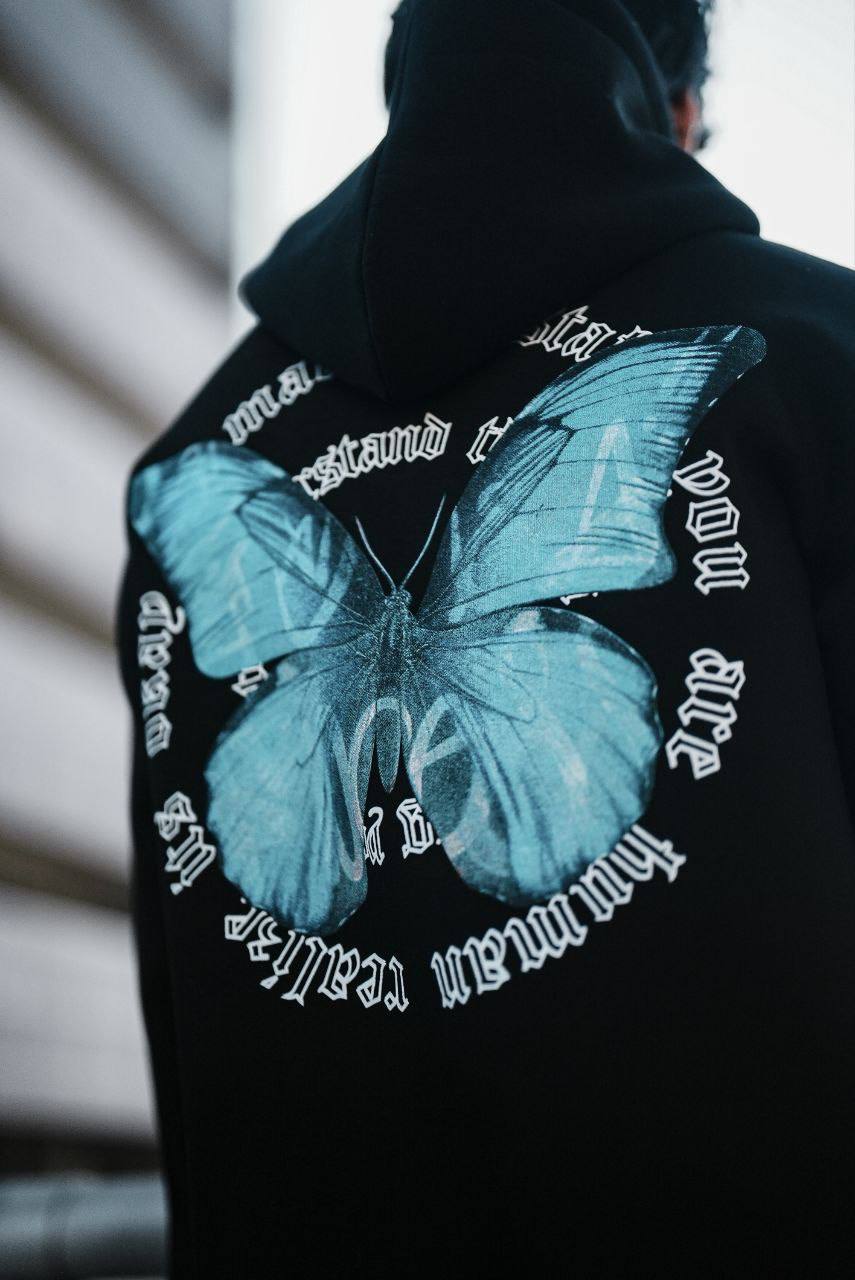 Oversize 'Human Realist Butterfly' Graphic Hoodie - Abstract Streetwear Sweatshirt Withinblack