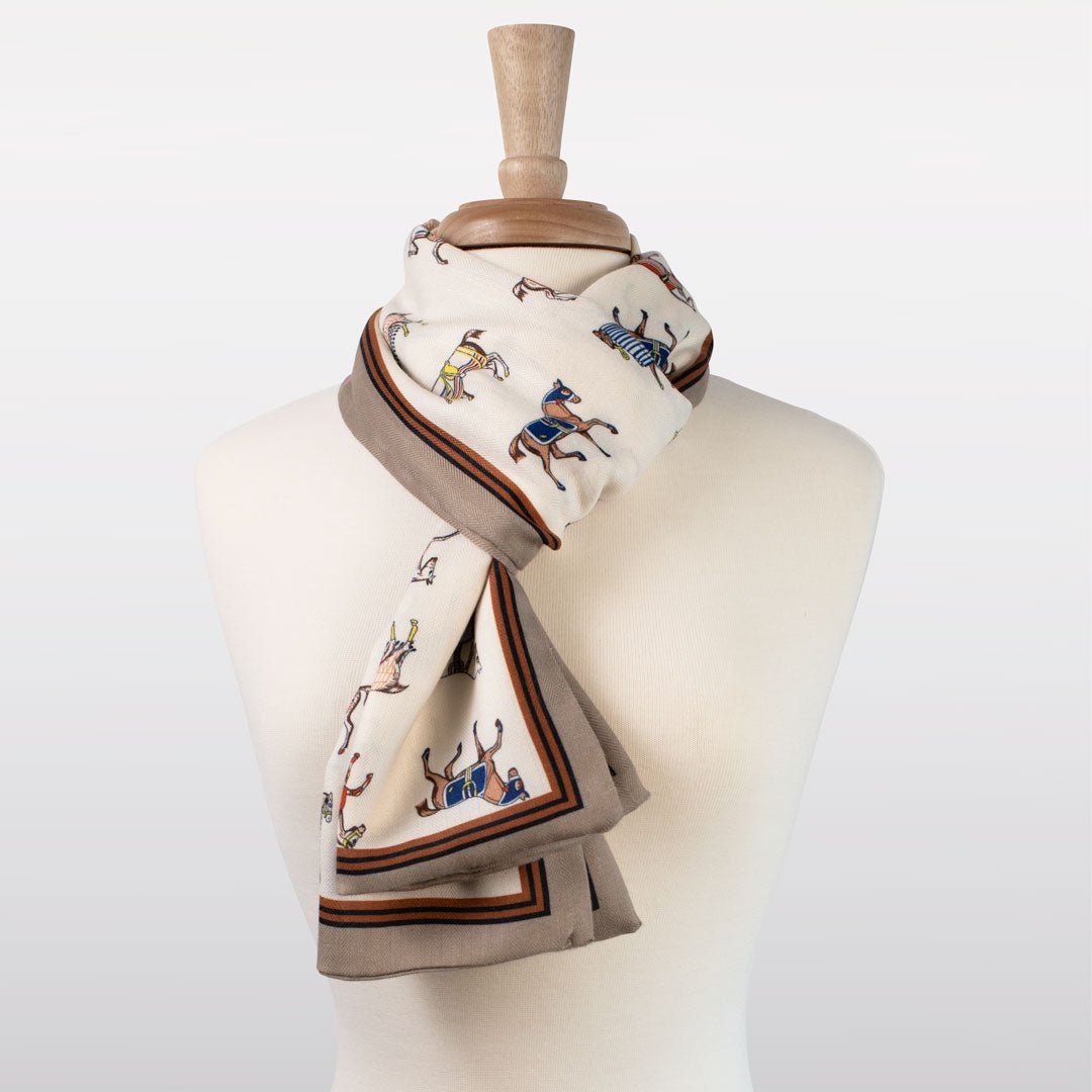 The Paddock Wrap- Equestrian Motif Double Sided Jacquard Scarf Urban-Equestrian