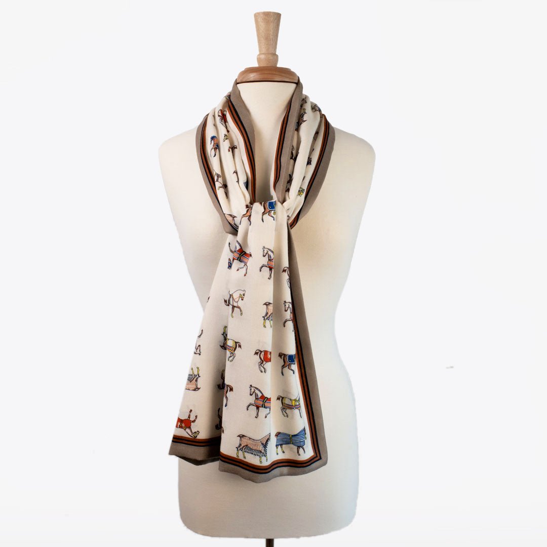 The Paddock Wrap- Equestrian Motif Double Sided Jacquard Scarf Urban-Equestrian