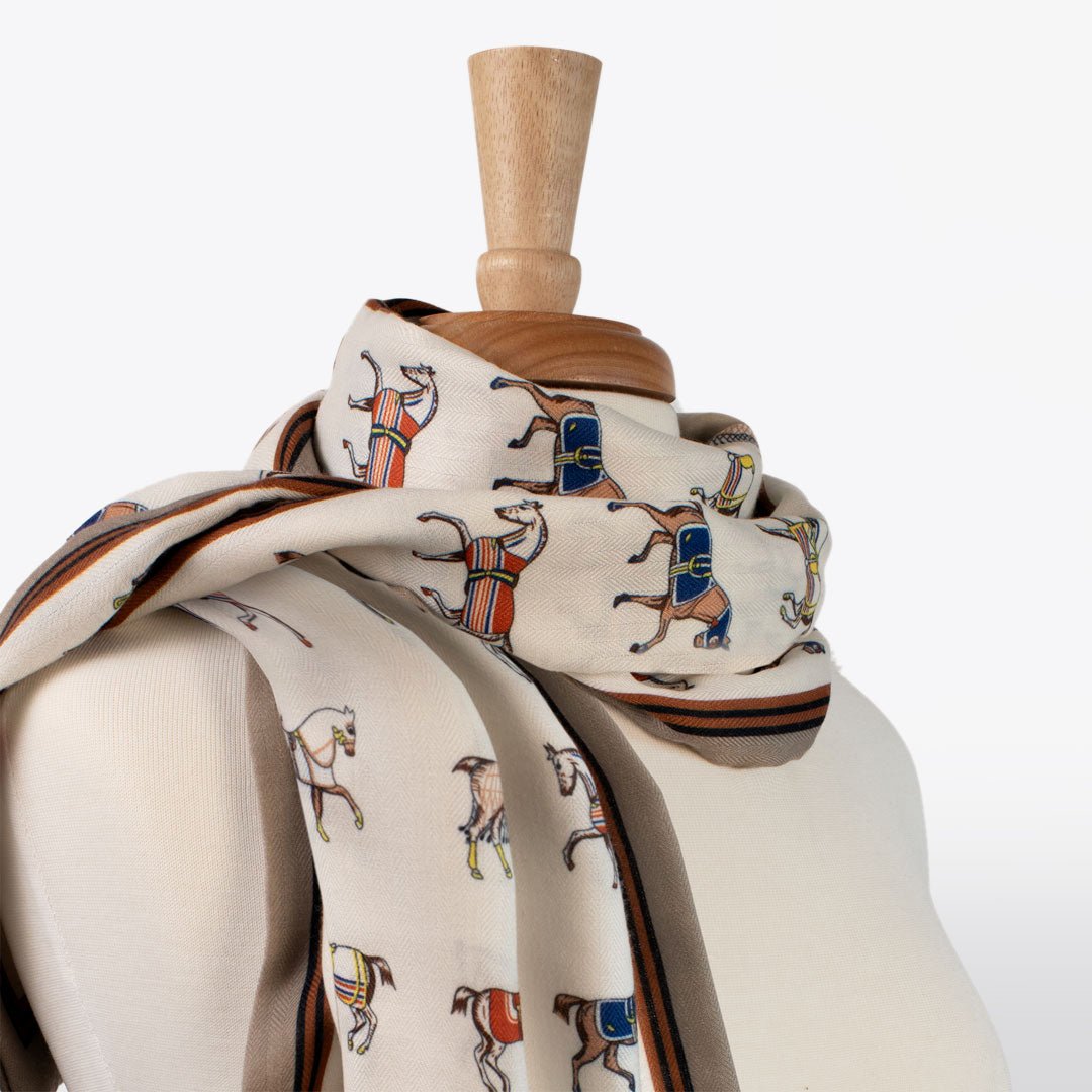 The Paddock Wrap- Equestrian Motif Double Sided Jacquard Scarf Urban-Equestrian