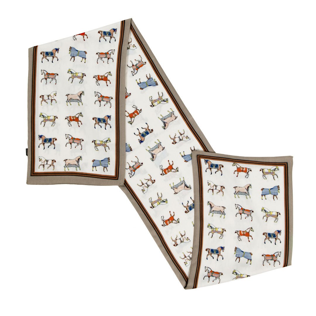 The Paddock Wrap- Equestrian Motif Double Sided Jacquard Scarf Urban-Equestrian