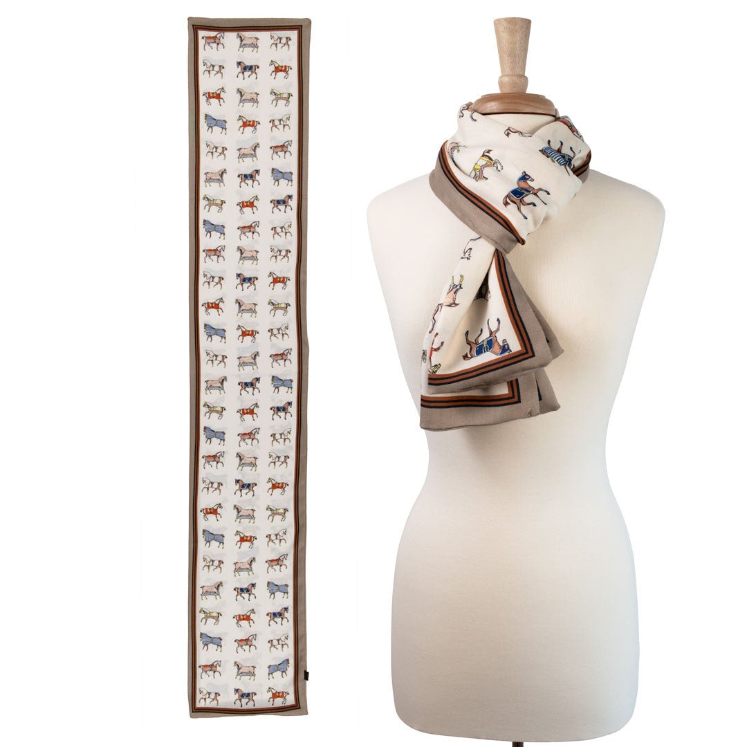 The Paddock Wrap- Equestrian Motif Double Sided Jacquard Scarf Urban-Equestrian