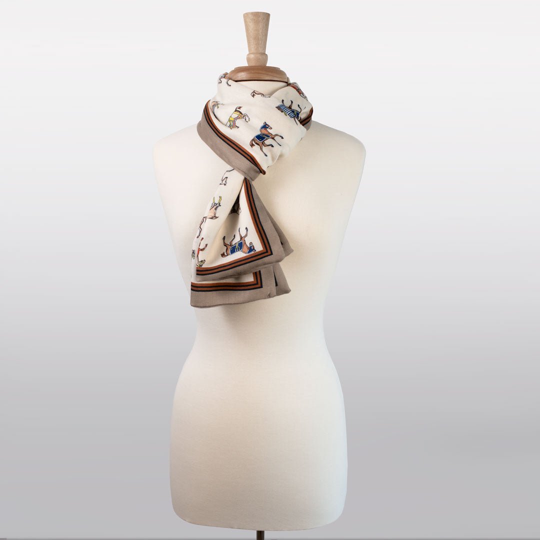 The Paddock Wrap- Equestrian Motif Double Sided Jacquard Scarf Urban-Equestrian