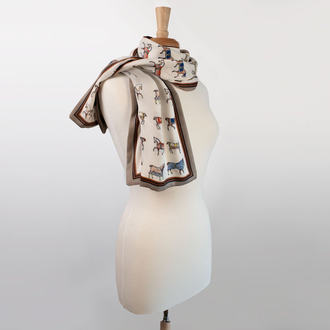 The Paddock Wrap- Equestrian Motif Double Sided Jacquard Scarf Urban-Equestrian