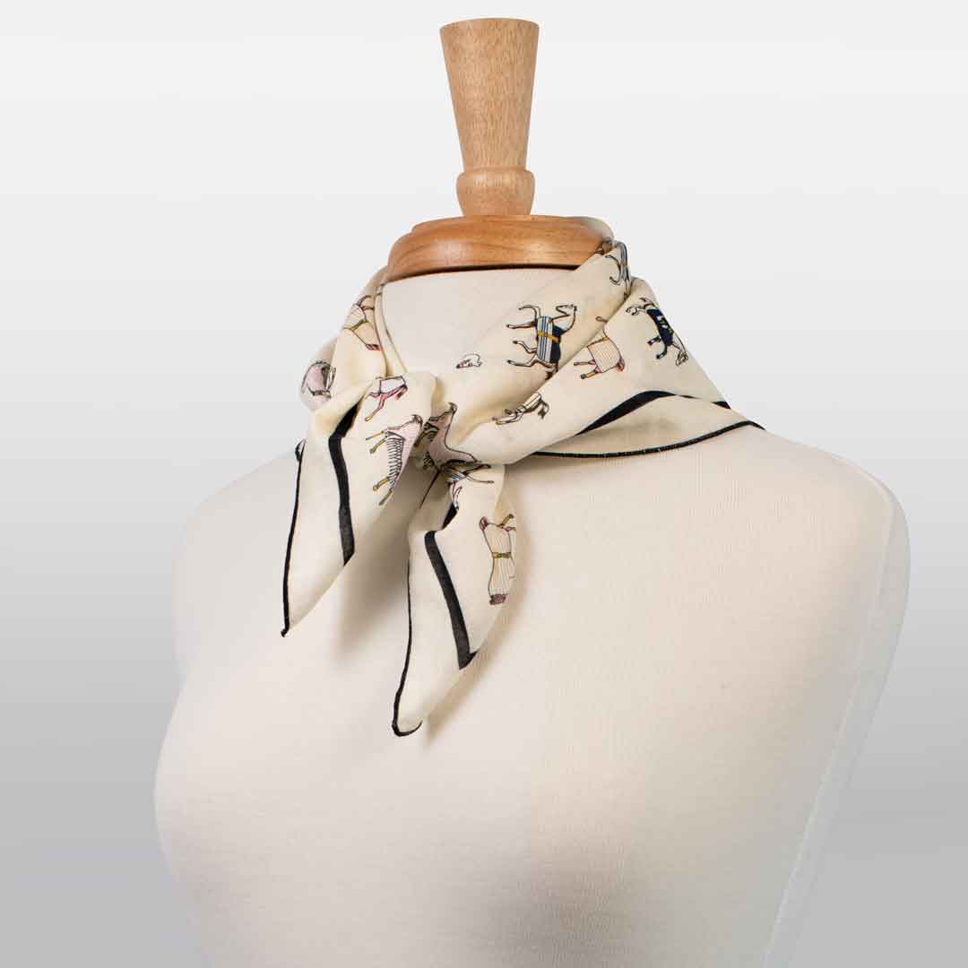 Hunt Club - Stylized Equestrian Pattern in Ivory Fine Cotton Scarf Urban-Equestrian