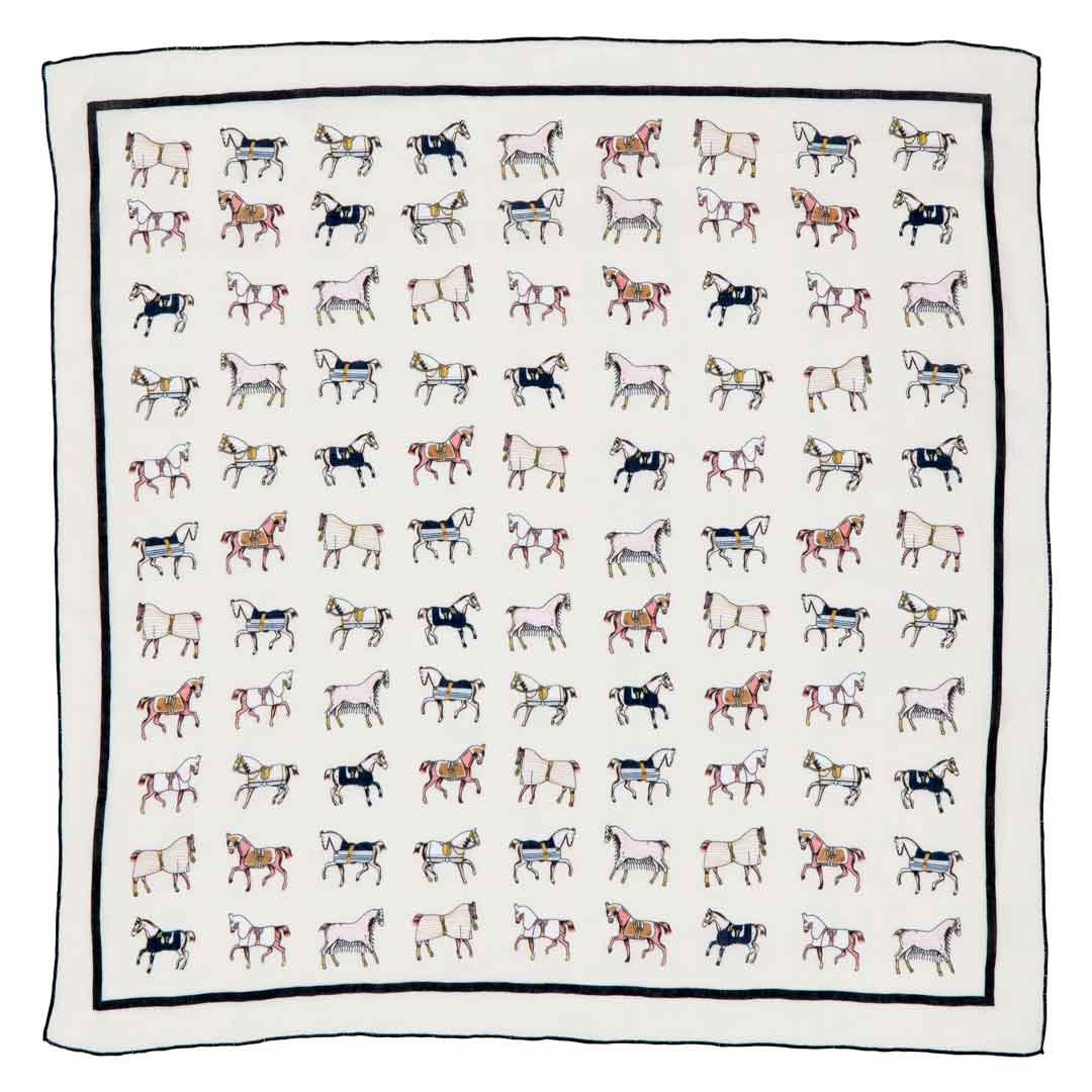 Hunt Club - Stylized Equestrian Pattern in Ivory Fine Cotton Scarf Urban-Equestrian