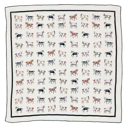 Hunt Club - Stylized Equestrian Pattern in Ivory Fine Cotton Scarf Urban-Equestrian