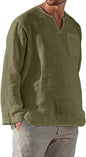Men's Plus Size Long Sleeve V Neck Beach Linen Shirt