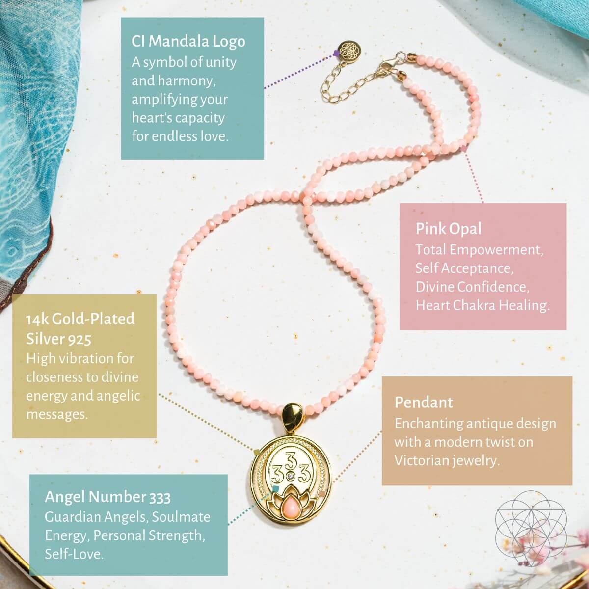 I Am Love - 333 Pink Opal Silver Necklace of True Love Conscious Items