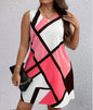 Geometric Print Fashion V-Neck Sleeveless Dress