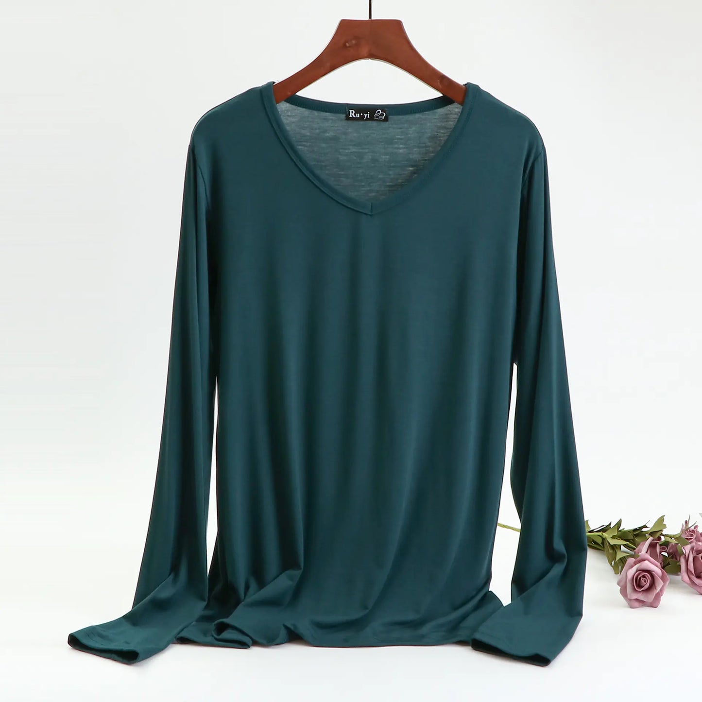 Plus Size Korean V-neck Long Sleeve Casual Top