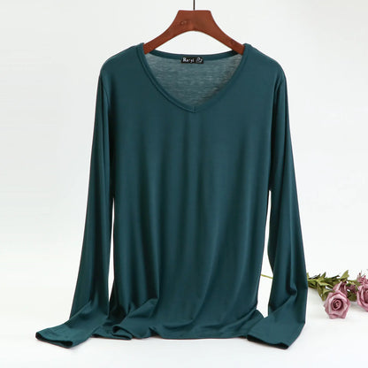 Plus Size Korean V-neck Long Sleeve Casual Top