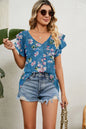 Casual Women's V Neck Ruffle Sleeve T-Shirt Blouse