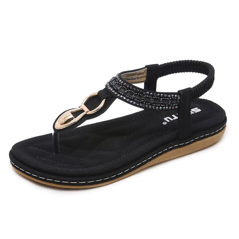 Women's Ethnic Style Rhinestone Flat Beach Sandals
