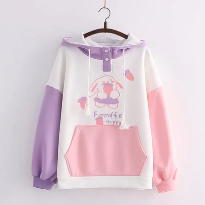Colorblock Hooded Fleece Sweatshirt with Pockets