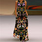 Printed V-neck Sleeveless Maxi Dress