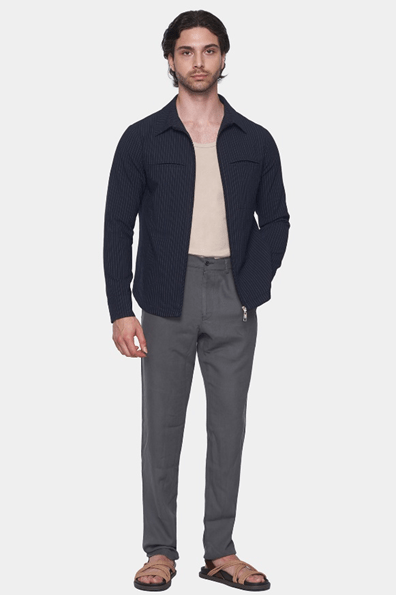 The Luxe Zip Jacket (Navy Pinstripe) Bright Moons