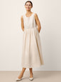 100% Linen Sleeveless Crew Neck Waist Pleated Maxi Dress SELENE
