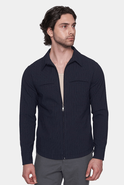 The Luxe Zip Jacket (Navy Pinstripe) Bright Moons