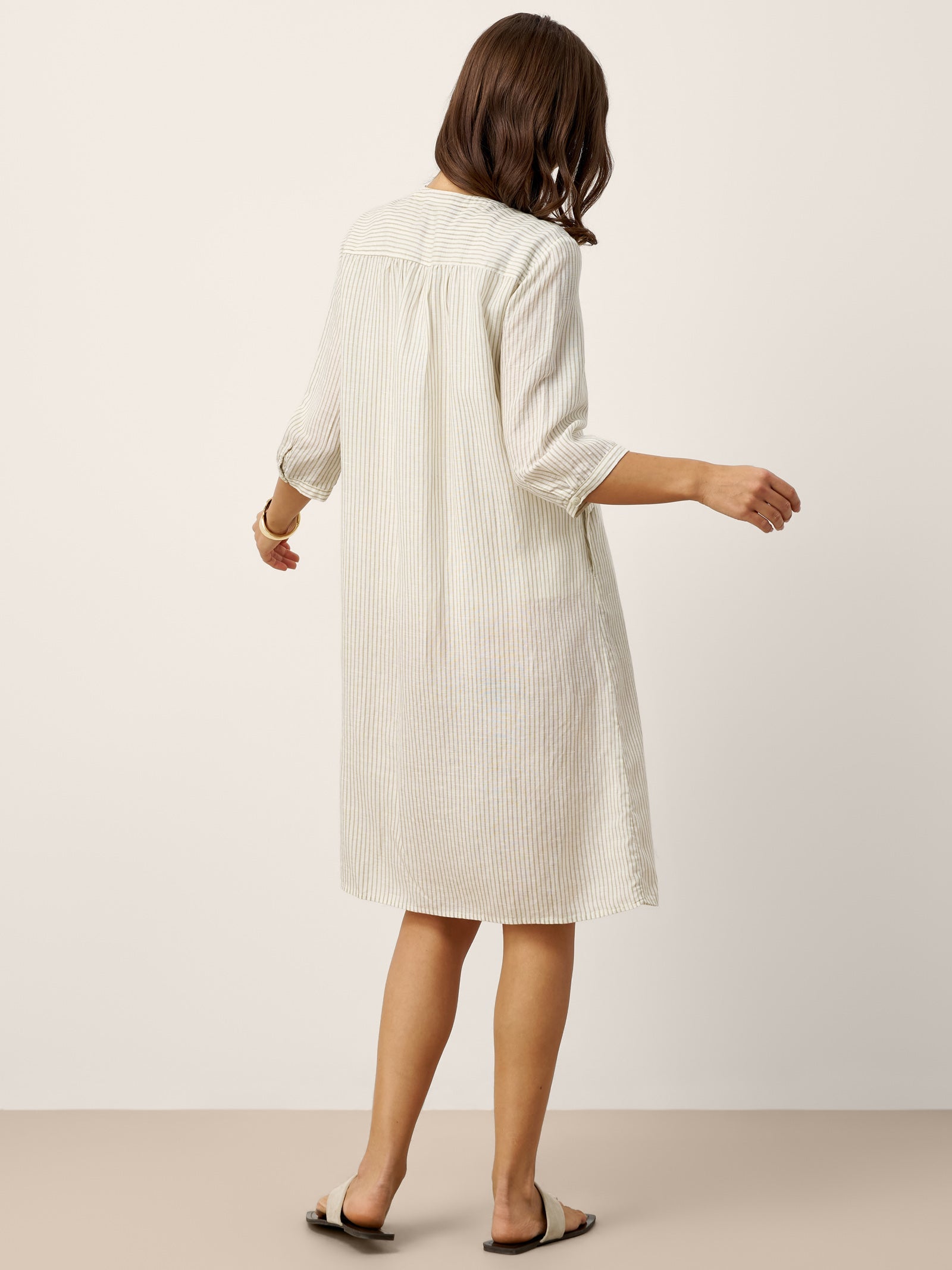 Linen-Lyocell Deconstructed Asymmetric Front Pleat Midi Dress EULALIE LINTICO